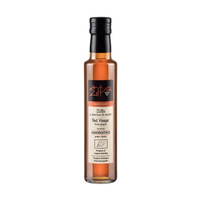 Wisdom Of Nature: Organic Red Grape Vinegar From Agiorgitiko Variety With Basil & Garlic (Glass Bottle -250ml)