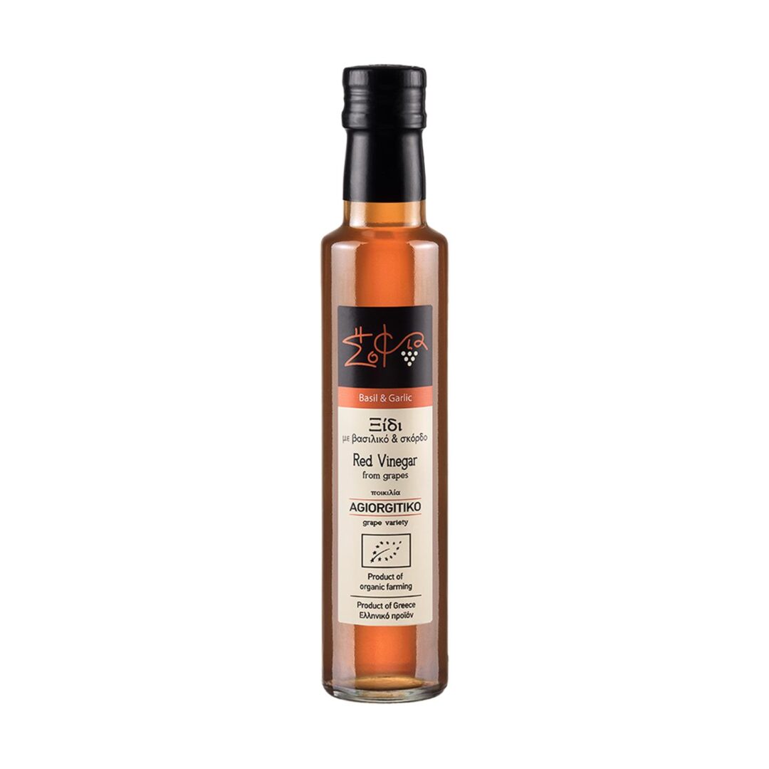 Wisdom Of Nature: Organic Red Grape Vinegar From Agiorgitiko Variety With Basil & Garlic (Glass Bottle -250ml)