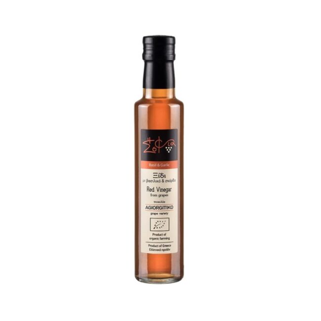 Wisdom Of Nature: Organic Red Grape Vinegar From Agiorgitiko Variety With Basil & Garlic (Glass Bottle -250ml) - Image 2