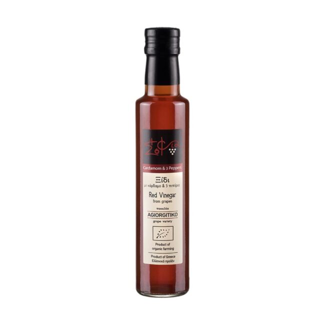 Wisdom Of Nature: Organic Red Grape Vinegar Cardamom & 3 Peppers From Agiorgitiko Variety (Glass Bottle -250ml)