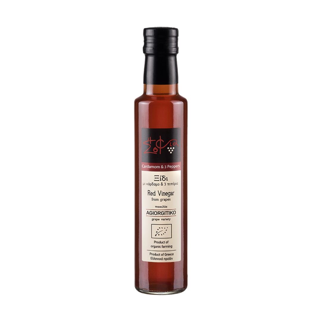 Wisdom Of Nature: Organic Red Grape Vinegar Cardamom & 3 Peppers From Agiorgitiko Variety (Glass Bottle -250ml)