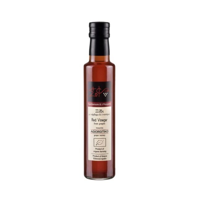 Wisdom Of Nature: Organic Red Grape Vinegar Cardamom & 3 Peppers From Agiorgitiko Variety (Glass Bottle -250ml) - Image 2