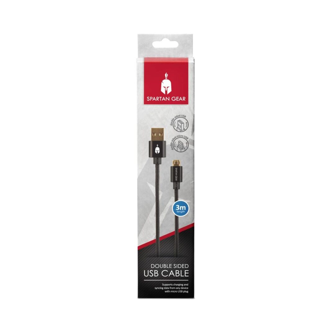 Spartan Gear - Double Sided USB Cable (length: 3m - compatible with Playstation 4, XboxOne, tablet, mobile)
