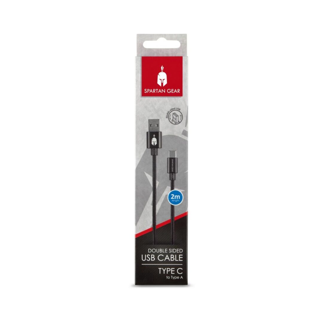 Spartan Gear - Double Sided USB Cable (Type C) (length: 2m - compatible with Playstation 5, Xbox series X/S, tablet, mobile) (colour: Black)