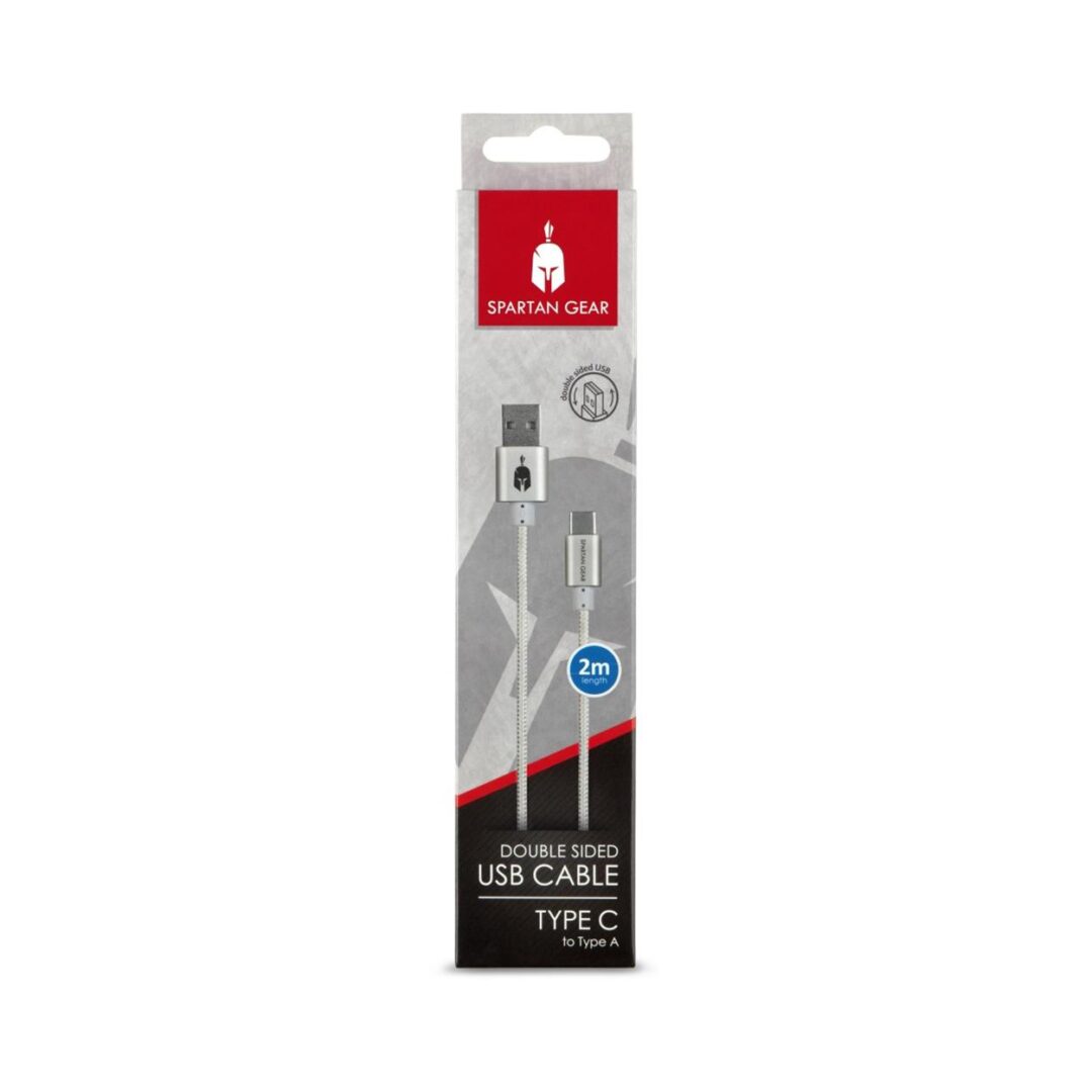 Spartan Gear - Double Sided USB Cable (Type C) (length: 2m - compatible with Playstation 5, Xbox series X/S, tablet, mobile) (colour: White)