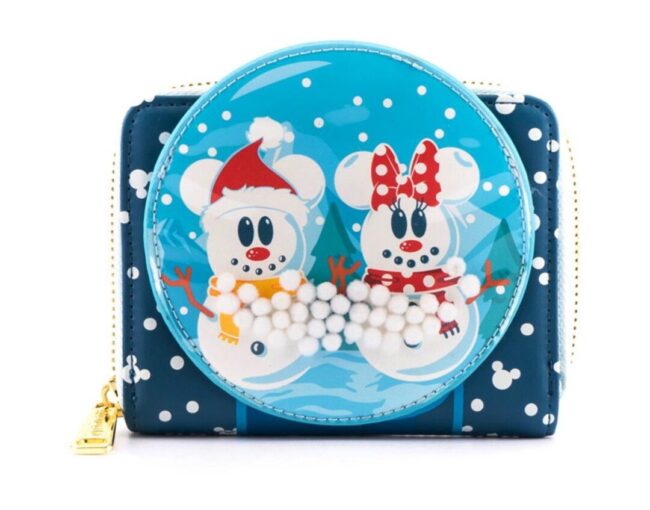 Loungefly Disney Snowman Mickey Minnie Snow Globe Zip Around Wallet (WDWA1786)
