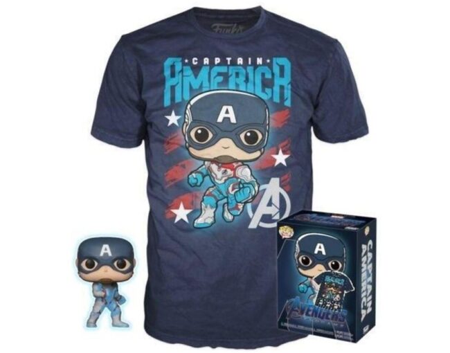 Funko Pocket Pop! & Tee (Child): Marvel - Captain America (Special Edition) Bobble-Head Vinyl Figure (4cm) & T-Shirt (M)