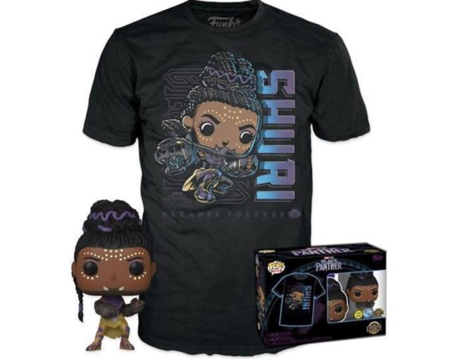 Funko Pop! & Tees (Adult): Marvel Black Panther - Shuri (Glows in the Dark) Bobble-Head Vinyl Figure & T-Shirt (S)