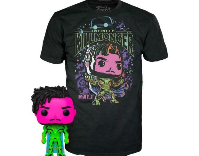 Funko Pop! & Tee (Adult): Marvel What If...? - Infinity Killmonger (Blacklight) (Special Edition) Bobble-Head Vinyl Figure & T-Shirt (XL)