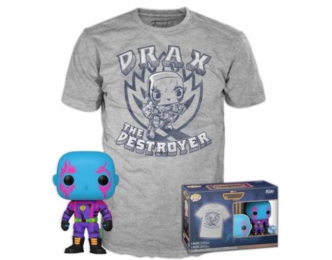 Funko Pop! & Tee (Adult): Marvel Guardians of the Galaxy Volume 3 - Drax (Blacklight) (Special Edition) Vinyl Figure and T-Shirt (M)