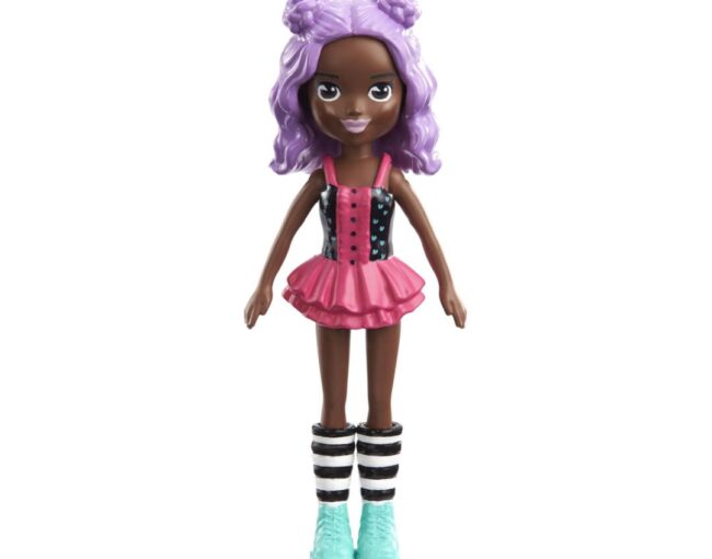 Mattel Polly Pocket Impulse Doll - Dark Skin Doll with Roller (HKV80)