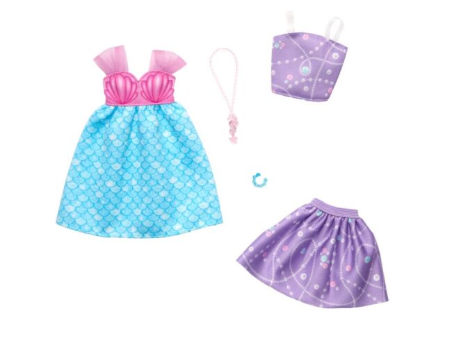 Μattel Barbie: Fashions 2-Pack Clothing Set - Mermaid Dress, Purple Set & Accessories (HRH44)