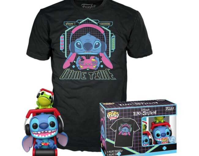 Funko Pop! & Tees (Adult): Lilo and Stitch - Gamer Stitch with Frog Vinyl Figure and T-Shirt (S)