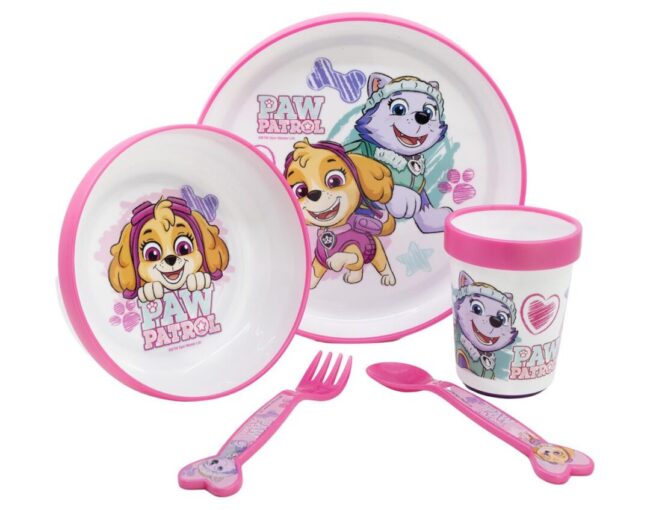 Stor: Paw Patrol -Girl 5 Pcs Non Slip Bicolor Premium Set (Plate Bowl Tumbler 260 Ml & Cutlery) (260ml) (74581)