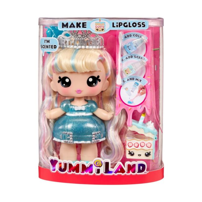 MGA Yummiland Large Doll + Lipgloss Pet- Callie Birthday Cake (120742) - Image 3