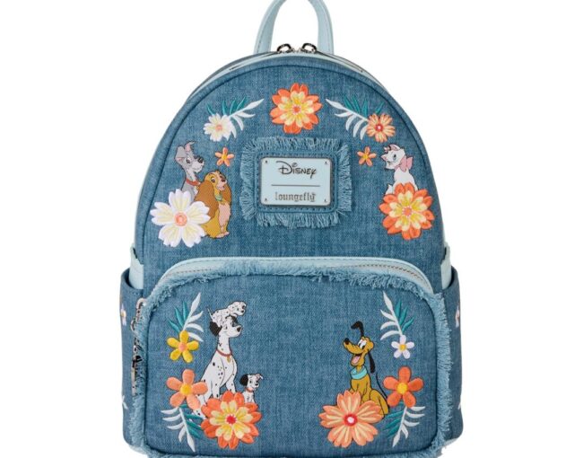 Loungefly Disney: Dogs & Cats Faux Denim Fringe Mini Backpack(WDBK4022)