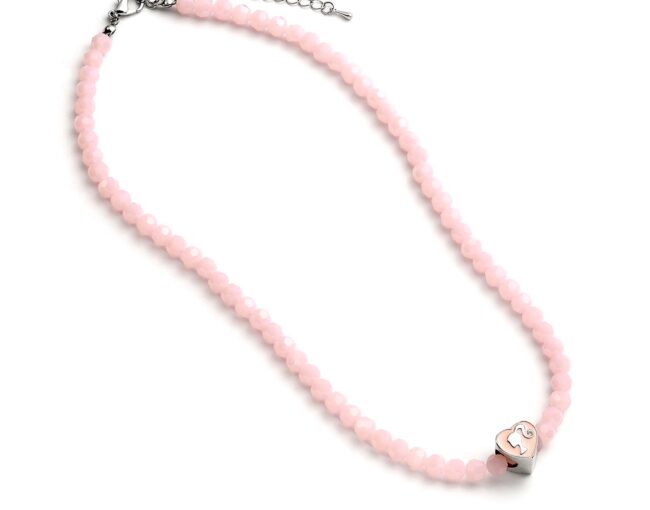 Carat Shop Barbie - Pink Bead Necklace with Heart Shaped Bead Charm (BMN00006)