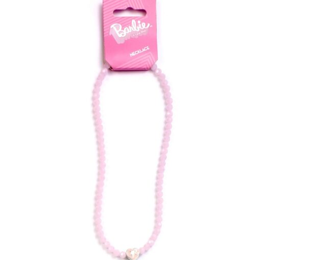 Carat Shop Barbie - Pink Bead Necklace with Heart Shaped Bead Charm (BMN00006) - Image 2