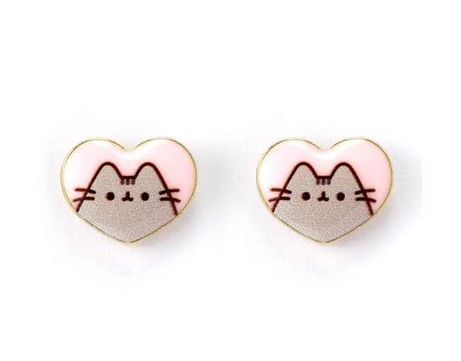 Carat Shop Pusheen - the Cat Pink Enamel and Gold Heart Stud Earrings (PTCE0104)