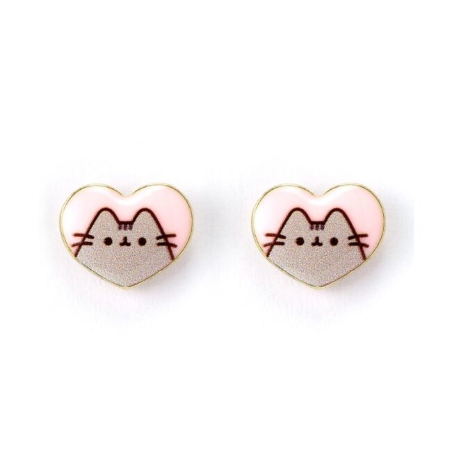 Carat Shop Pusheen - the Cat Pink Enamel and Gold Heart Stud Earrings (PTCE0104)