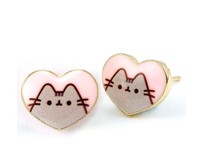 Carat Shop Pusheen - the Cat Pink Enamel and Gold Heart Stud Earrings (PTCE0104) - Image 2