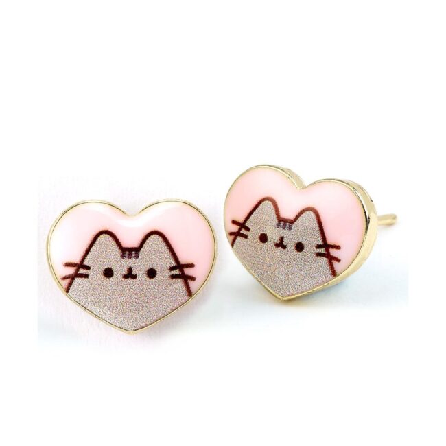 Carat Shop Pusheen - the Cat Pink Enamel and Gold Heart Stud Earrings (PTCE0104) - Image 2