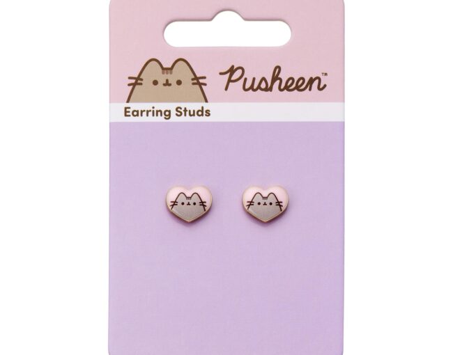 Carat Shop Pusheen - the Cat Pink Enamel and Gold Heart Stud Earrings (PTCE0104) - Image 3
