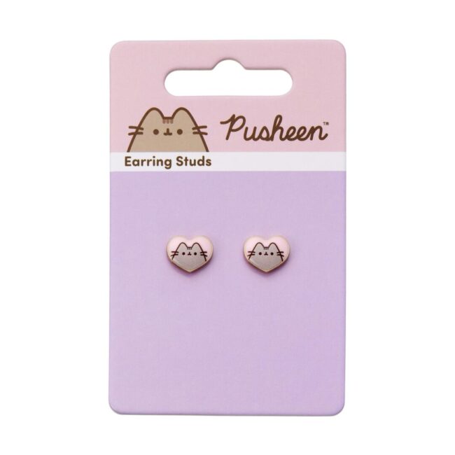Carat Shop Pusheen - the Cat Pink Enamel and Gold Heart Stud Earrings (PTCE0104) - Image 3