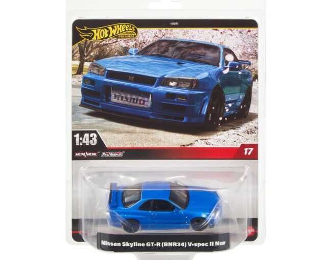 Mattel Hot Wheels: Premium Real Readers - Nissan Skyline GT-R (BNR34) V-spec II Nur 1:43 Vehicle (JCP61)